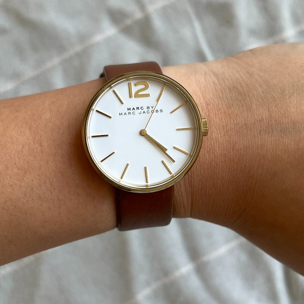 Marc Jacobs Gold Watch with Brown Leather Band